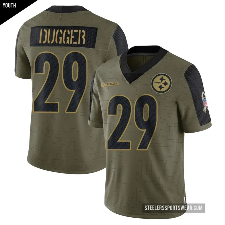 Youth Pittsburgh Steelers ＃29 Kyle Dugger Olive Limited 2021 Salute To Service Jersey