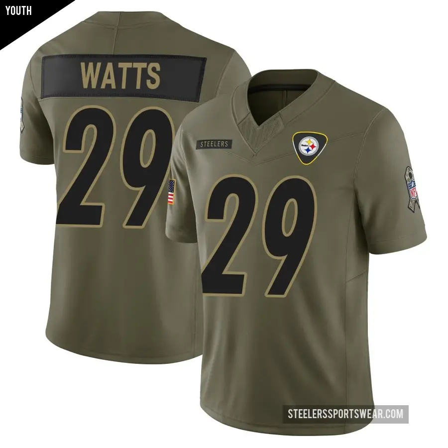 Youth Pittsburgh Steelers ＃29 Ryan Watts Olive Limited 2025 Salute to Service Jersey