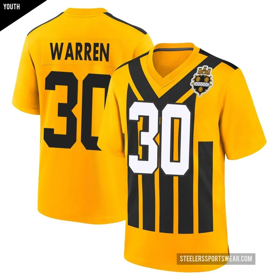 Youth Pittsburgh Steelers ＃30 Jaylen Warren Gold Game Alternate 1933 Throwback Jersey
