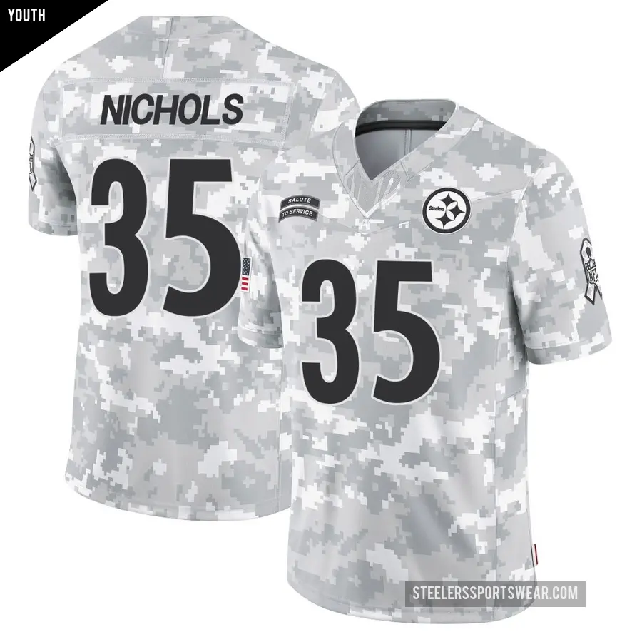 Youth Pittsburgh Steelers ＃35 Lew Nichols Arctic Camo Limited 2024 Salute to Service Jersey
