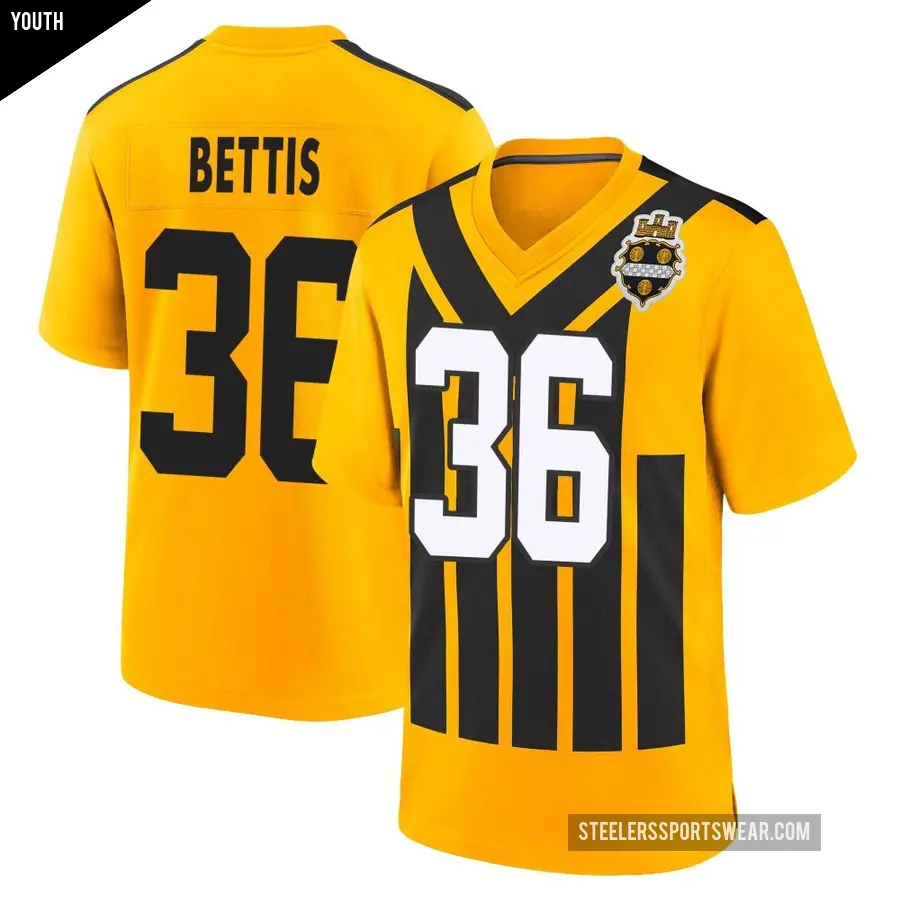 Youth Pittsburgh Steelers ＃36 Jerome Bettis Gold Game Alternate 1933 Throwback Jersey