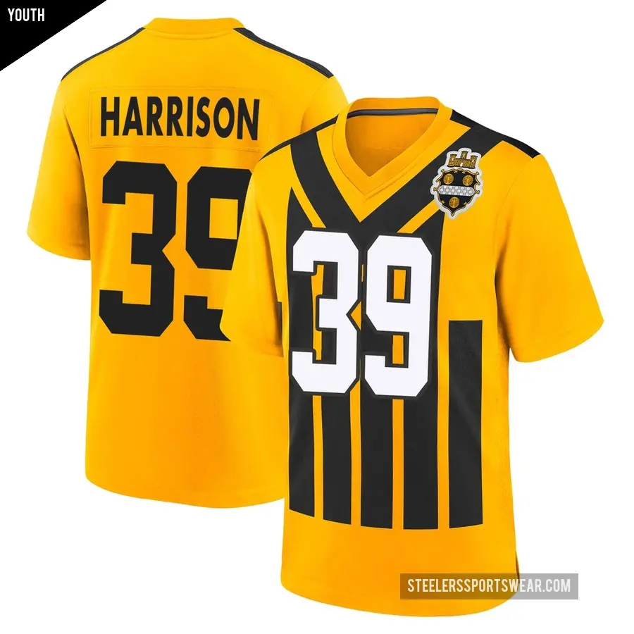 Youth Pittsburgh Steelers ＃39 Malik Harrison Gold Game Alternate 1933 Throwback Jersey