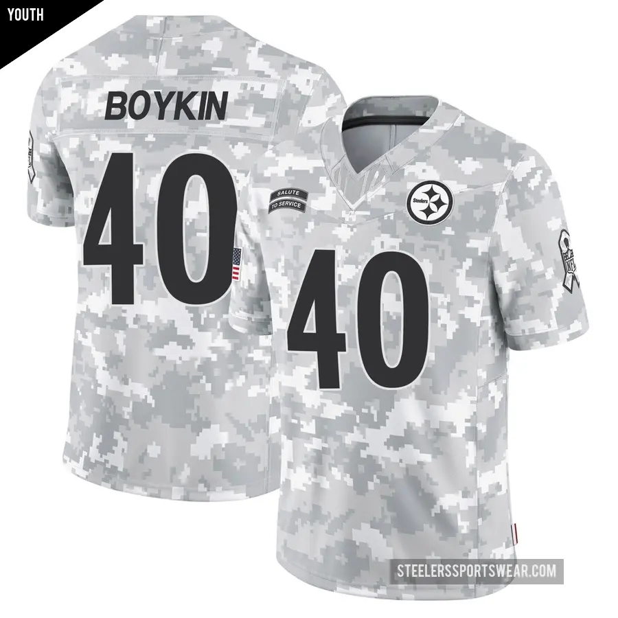 Youth Pittsburgh Steelers ＃40 Devan Boykin Arctic Camo Limited 2024 Salute to Service Jersey