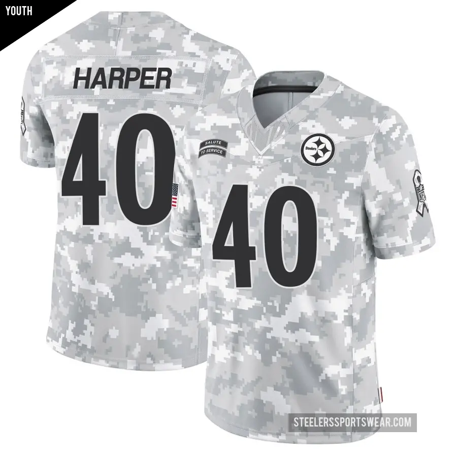 Youth Pittsburgh Steelers ＃40 Devin Harper Arctic Camo Limited 2024 Salute to Service Jersey