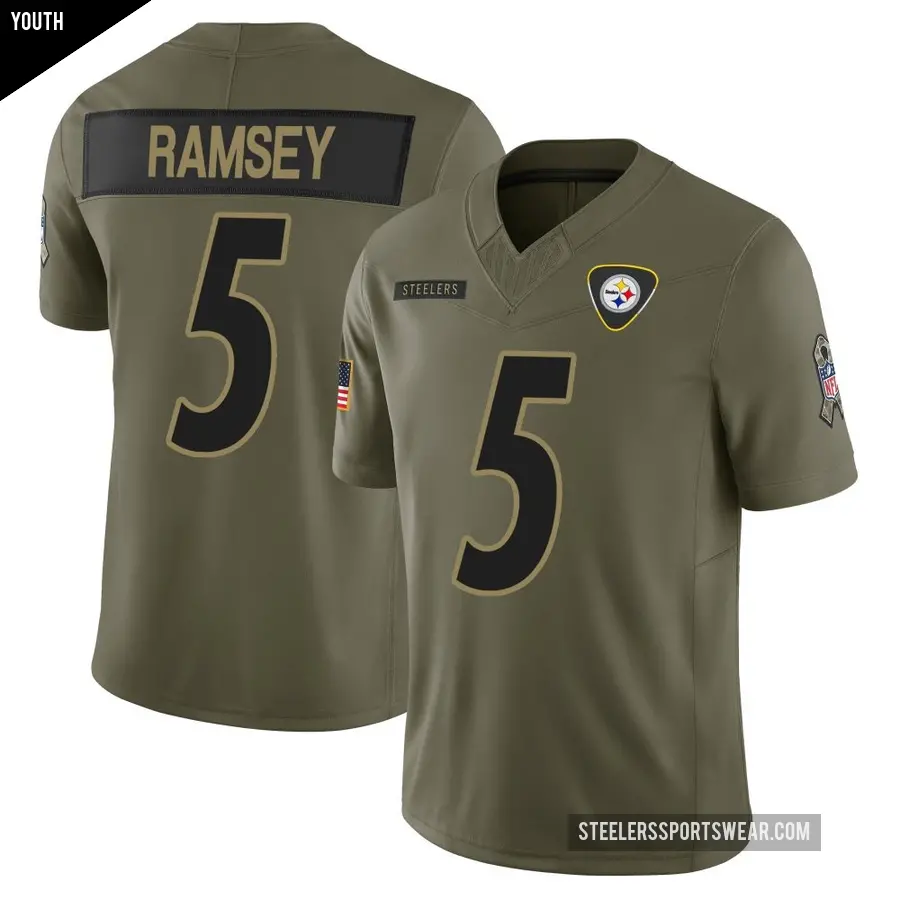 Youth Pittsburgh Steelers ＃5 Jalen Ramsey Olive Limited 2025 Salute to Service Jersey