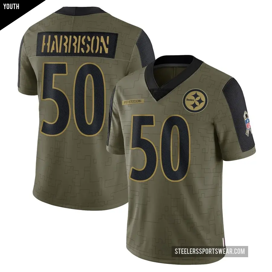 Youth Pittsburgh Steelers ＃50 Malik Harrison Olive Limited 2021 Salute To Service Jersey