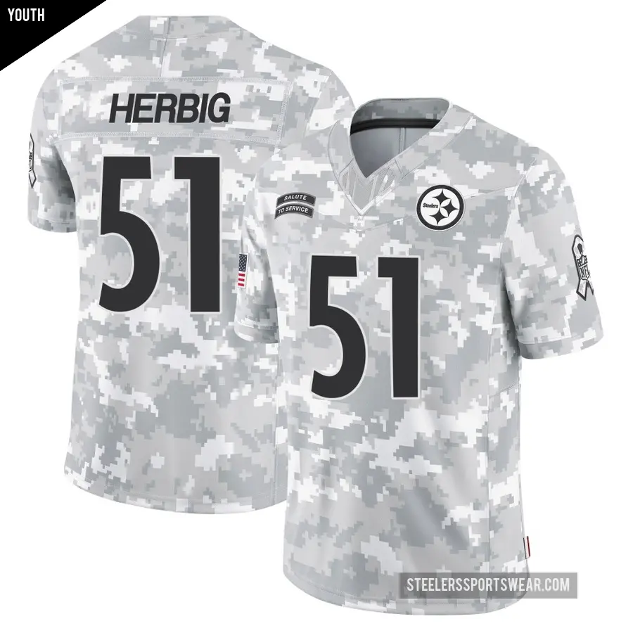 Youth Pittsburgh Steelers ＃51 Nick Herbig Arctic Camo Limited 2024 Salute to Service Jersey