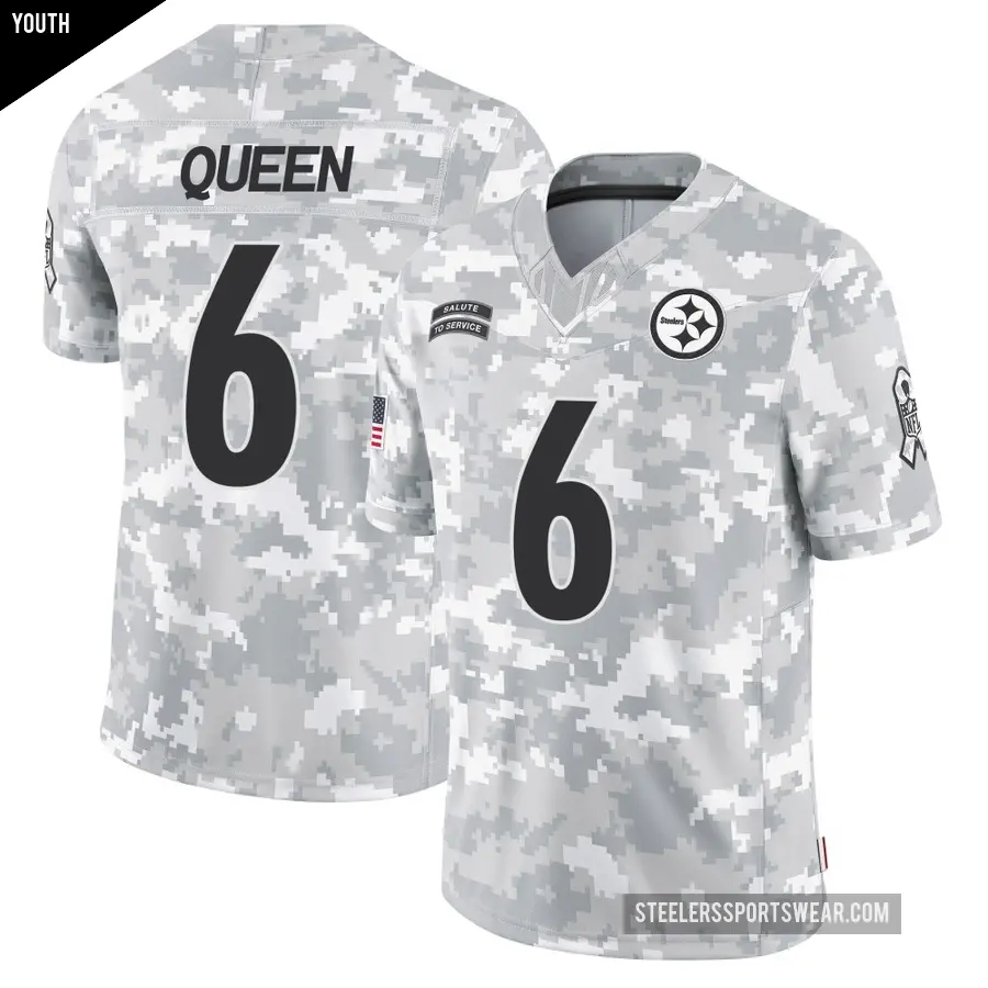 Youth Pittsburgh Steelers ＃6 Patrick Queen Arctic Camo Limited 2024 Salute to Service Jersey