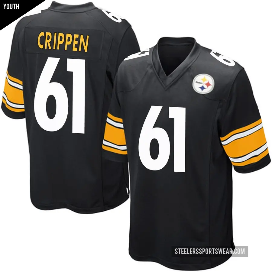 Youth Pittsburgh Steelers ＃61 Greg Crippen Black Game Team Color Jersey