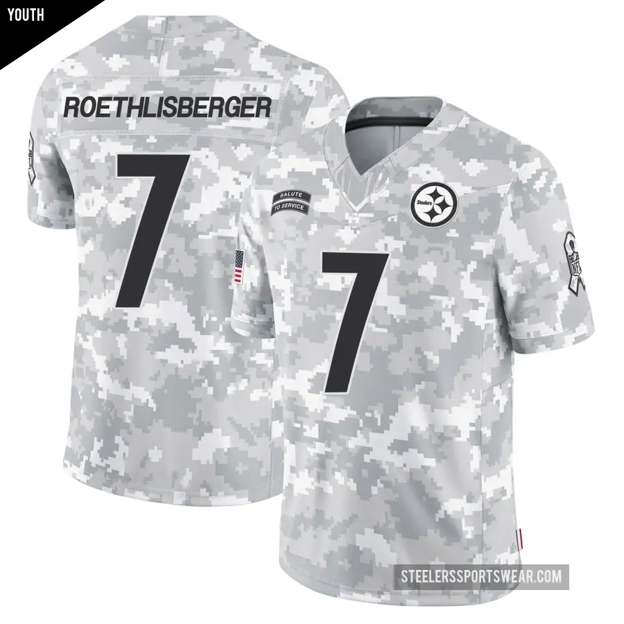Youth Pittsburgh Steelers ＃7 Ben Roethlisberger Arctic Camo Limited 2024 Salute to Service Jersey