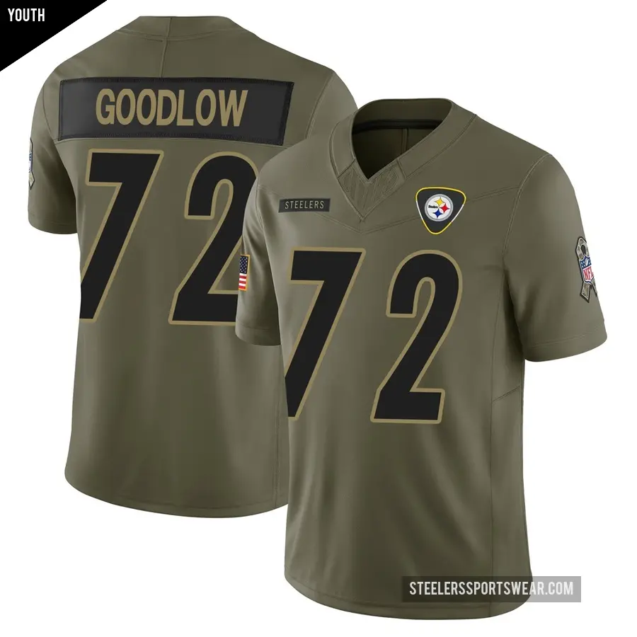 Youth Pittsburgh Steelers ＃72 Anthony Goodlow Olive Limited 2025 Salute to Service Jersey