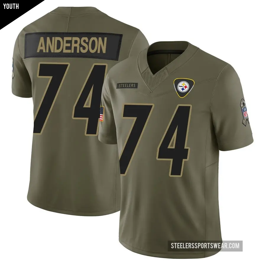 Youth Pittsburgh Steelers ＃74 Spencer Anderson Olive Limited 2025 Salute to Service Jersey