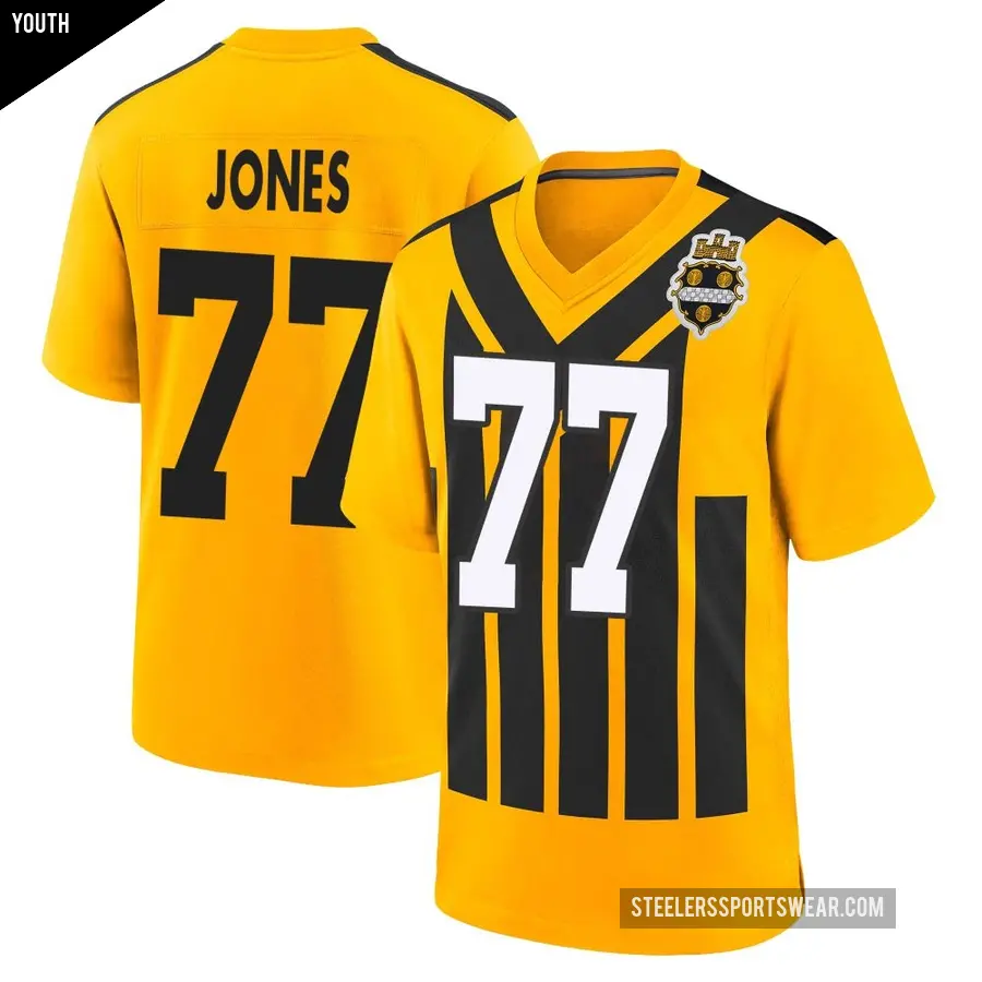 Youth Pittsburgh Steelers ＃77 Broderick Jones Gold Game Alternate 1933 Throwback Jersey
