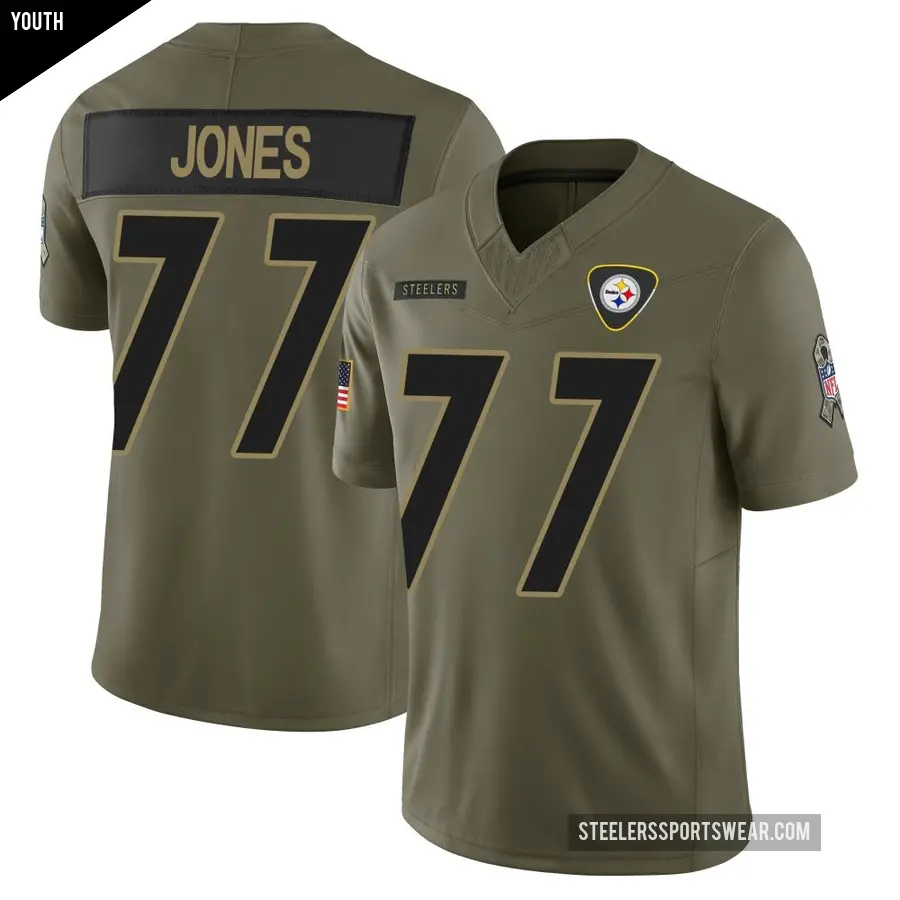 Youth Pittsburgh Steelers ＃77 Broderick Jones Olive Limited 2025 Salute to Service Jersey