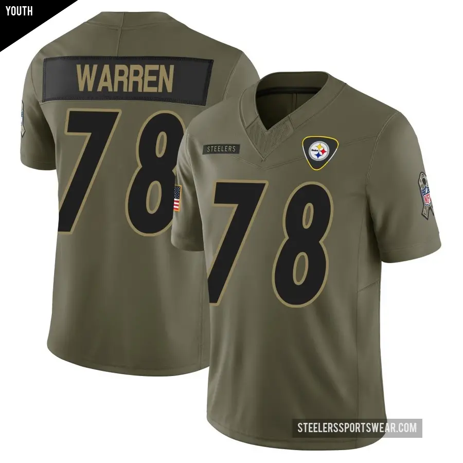 Youth Pittsburgh Steelers ＃78 Gareth Warren Olive Limited 2025 Salute to Service Jersey