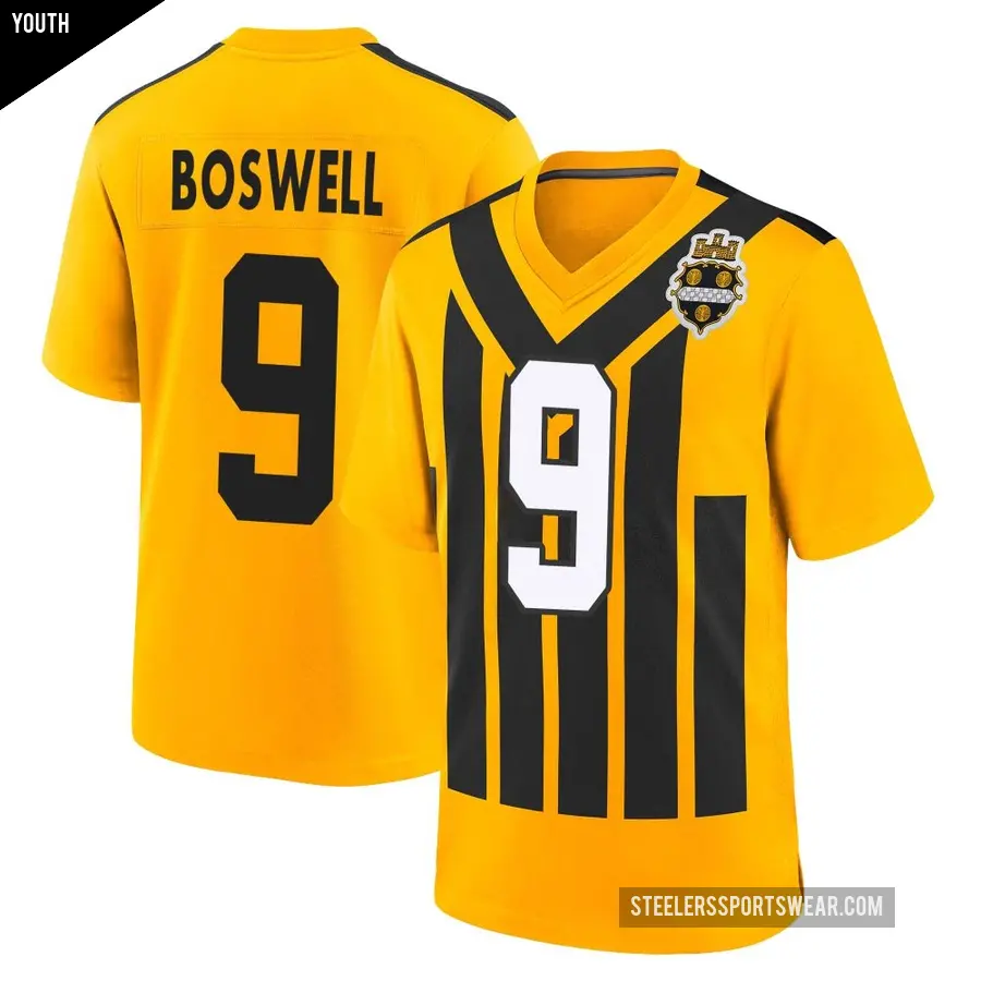 Youth Pittsburgh Steelers ＃9 Chris Boswell Gold Game Alternate 1933 Throwback Jersey