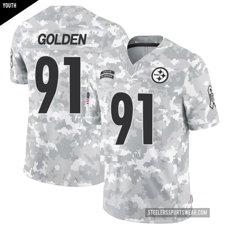 Youth Pittsburgh Steelers ＃91 Markus Golden Arctic Camo Limited 2024 Salute to Service Jersey