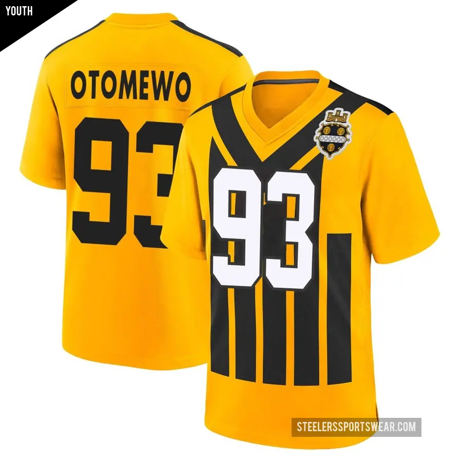 Youth Pittsburgh Steelers ＃93 Esezi Otomewo Gold Game Alternate 1933 Throwback Jersey