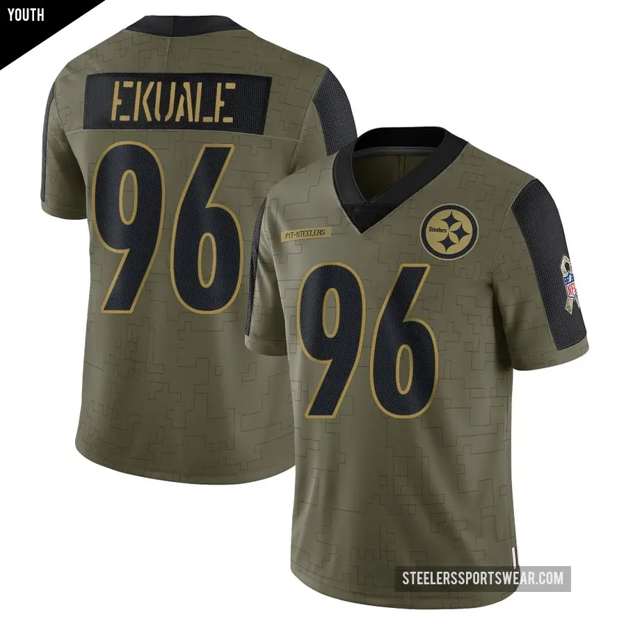 Youth Pittsburgh Steelers ＃96 Daniel Ekuale Olive Limited 2021 Salute To Service Jersey