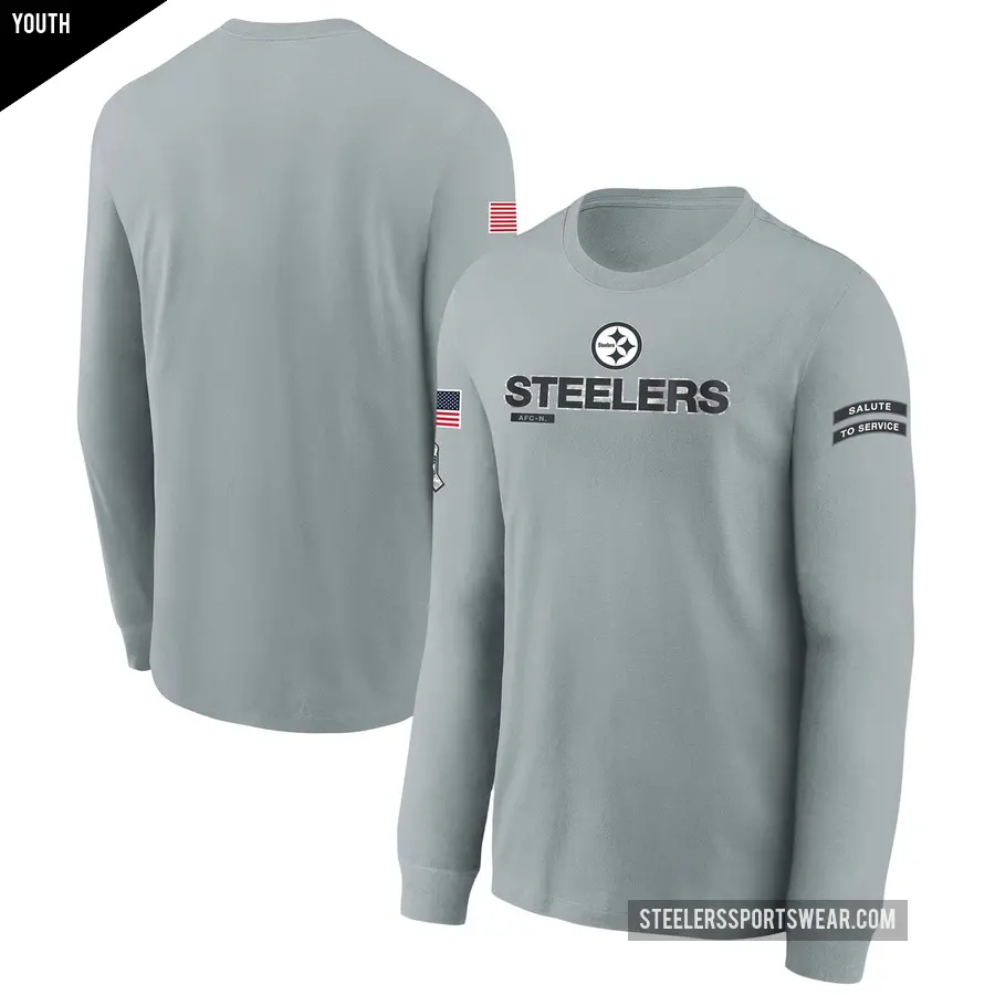 Youth Pittsburgh Steelers Gray 2024 Salute To Service Long Sleeve T-Shirt