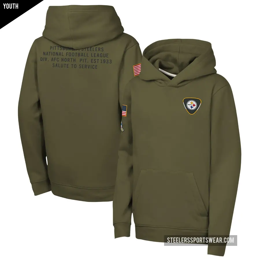 Youth Pittsburgh Steelers Olive 2025 Salute to Service Club Fleece Hoodie