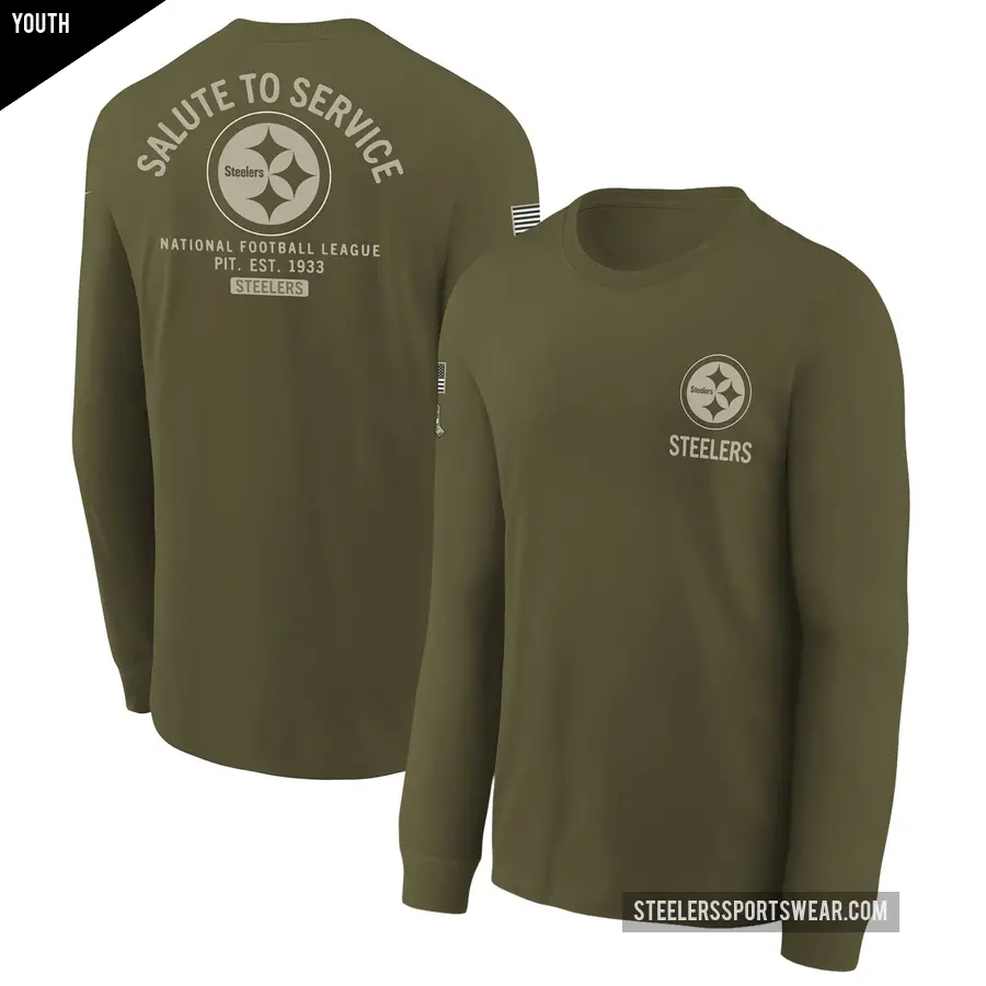 Youth Pittsburgh Steelers Olive 2025 Salute to Service Sideline Long Sleeve T-Shirt