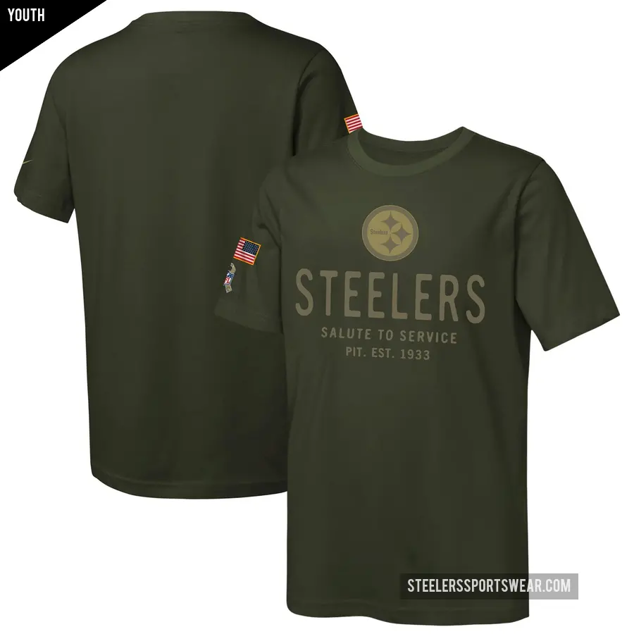 Youth Pittsburgh Steelers Olive 2025 Salute to Service Sideline T-Shirt
